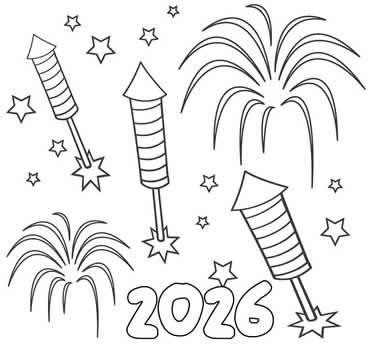 Coloriage feu d'artifice nouvel an 2026