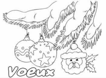 Coloriage carte de voeux avec arbre de Noël et boules