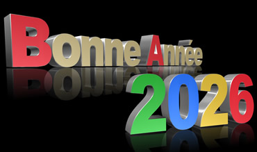 Image sur fond noir avec le texte en 3D Bonne Année 2026