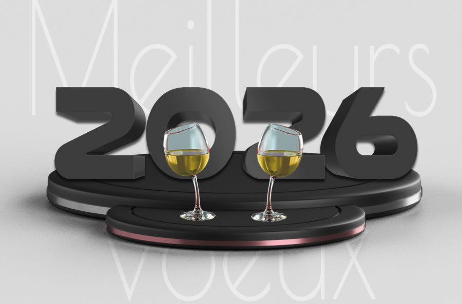 Image 2026 sur le podium avec deux coupes de champagne