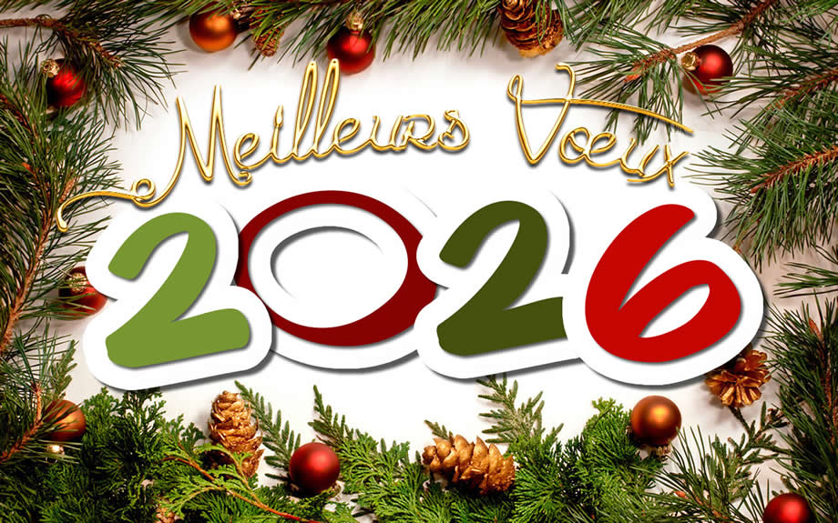 Image Meilleurs Vœux 2027 avec décorations de Noël et boules de Noël
