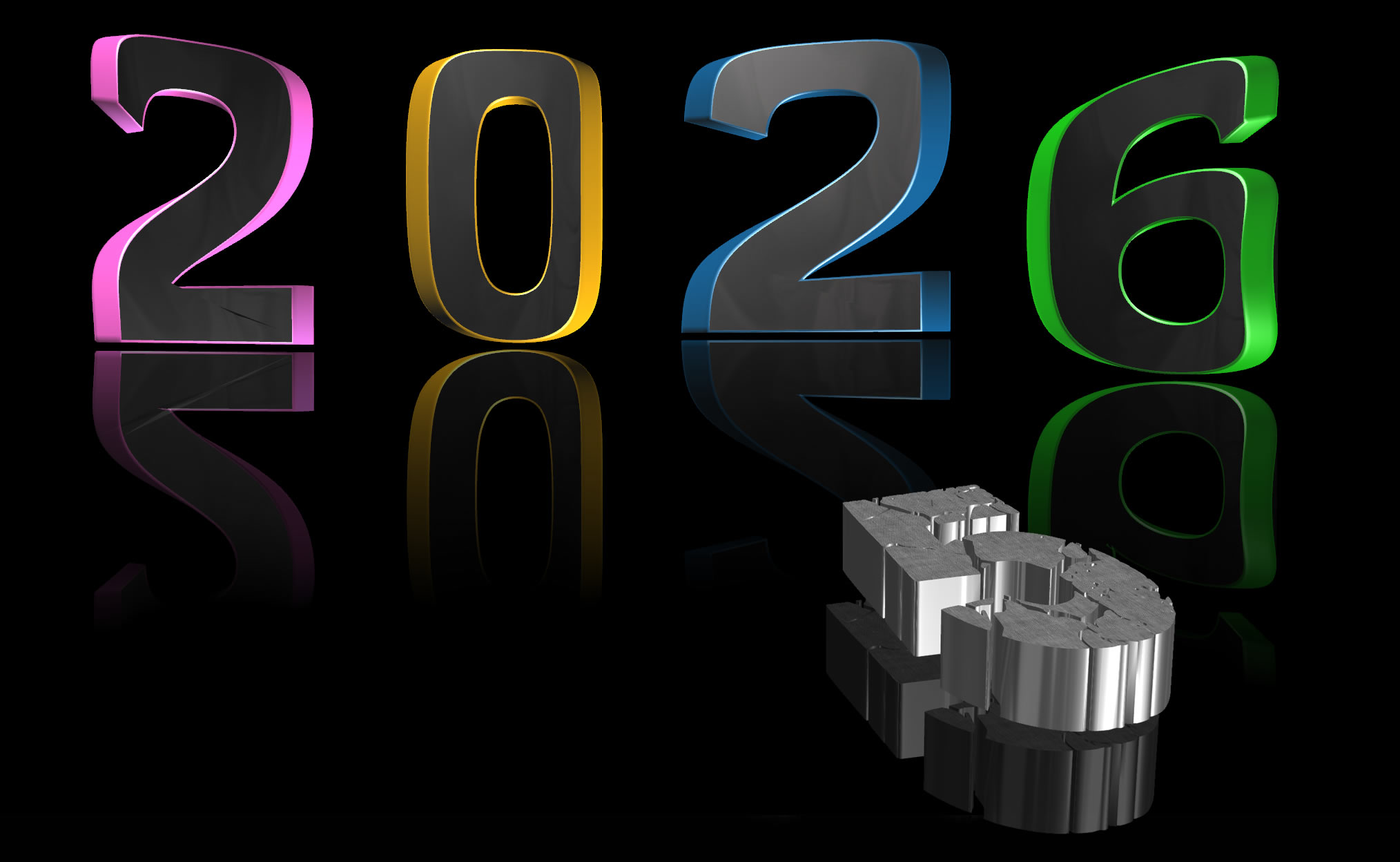 Image 2026 avec des nombres 3D déformés